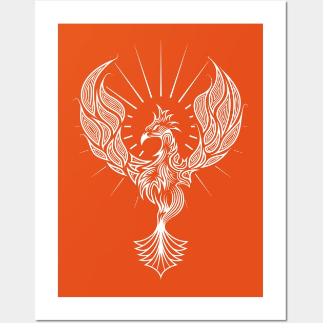 Tribal Pheonix Bird Rising In White Wall Art by Pangea5